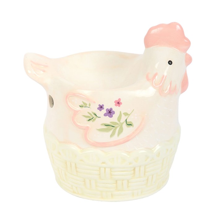 Traditional egg-basket hen shaped ceramic wax melter and oil burner.