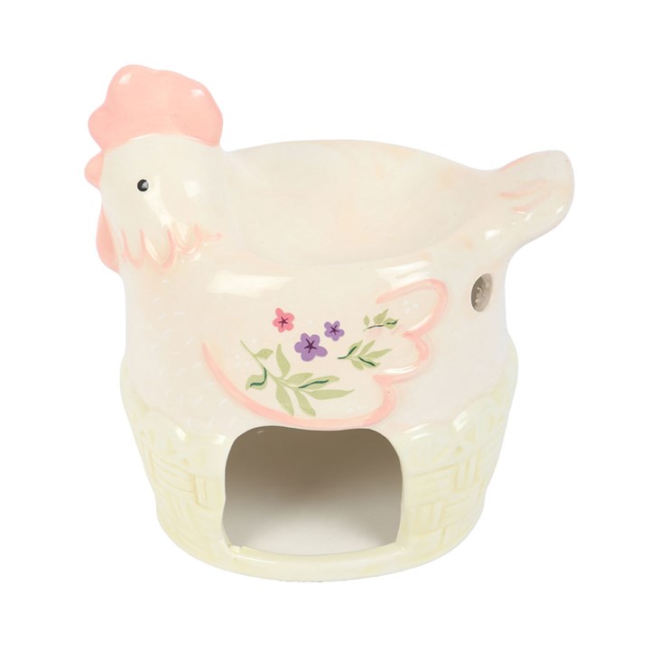 Traditional egg-basket hen shaped ceramic wax melter and oil burner.
