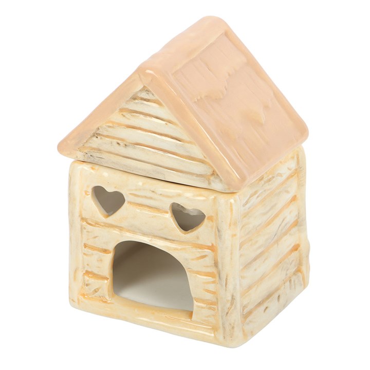 Ceramic hen-house shaped wax melter and oil burner. With heart shaped cut out and The Hen House sign. 
