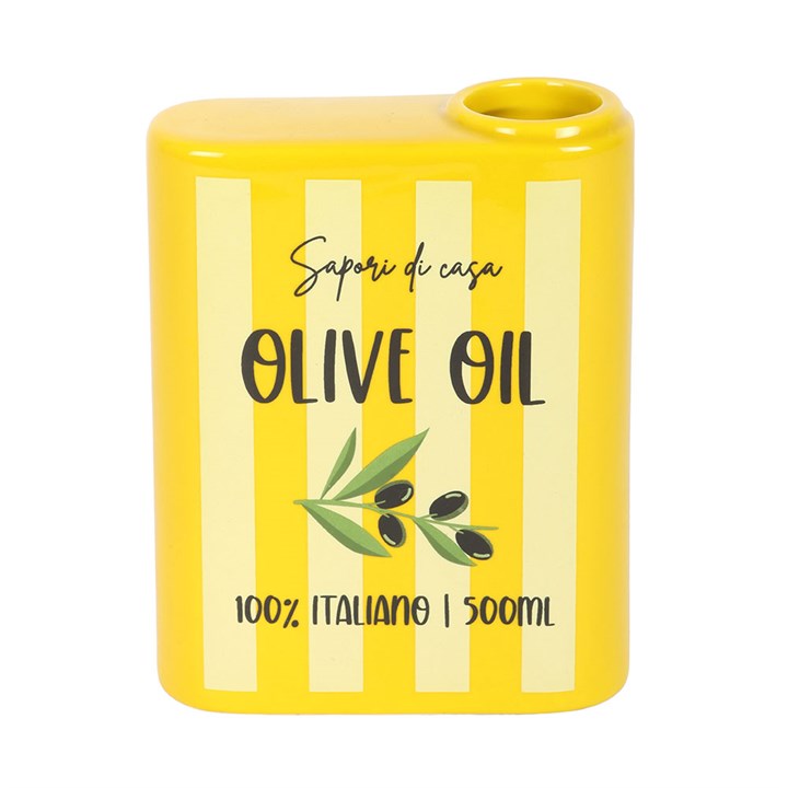 Flower vase shaped like a classic spanish olive oil can.