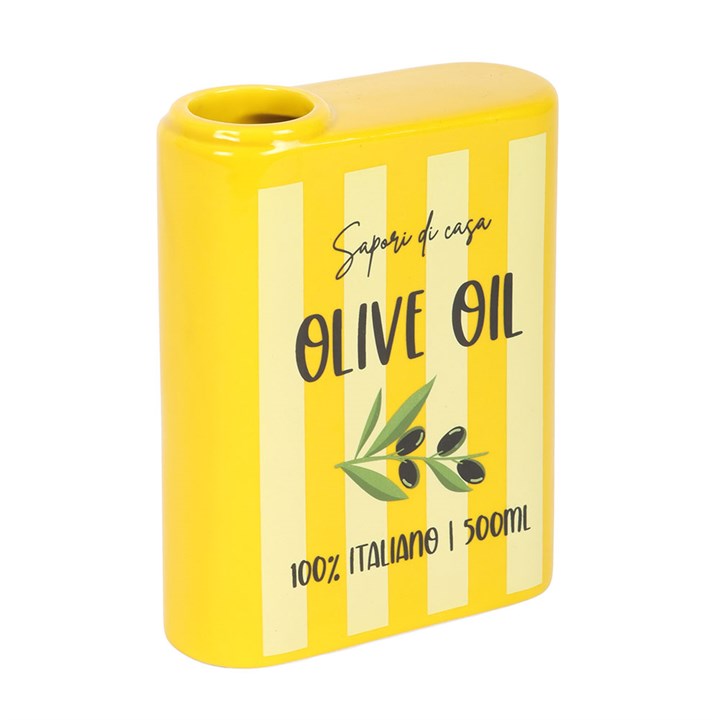 Flower vase shaped like a classic spanish olive oil can.