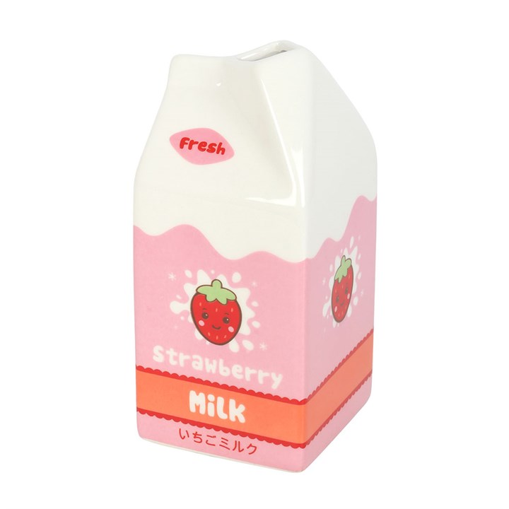 Kawaii style strawberry milk carton shaped flower vase.