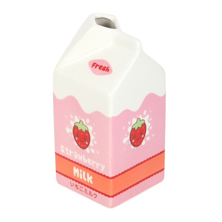 Kawaii style strawberry milk carton shaped flower vase.