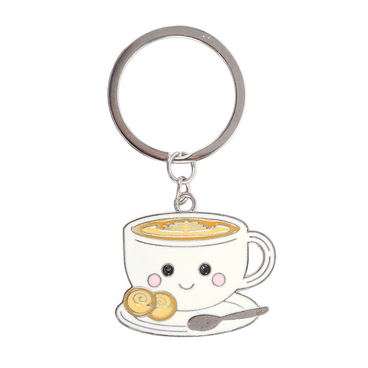 Kawaii style latte shaped enamel keyring.