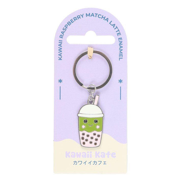 Kawaii style matcha bubble tea enamel keyring.