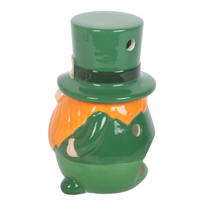 Green leprechaun style scandi gonk shaped wax melter and oil burner with removable hat.