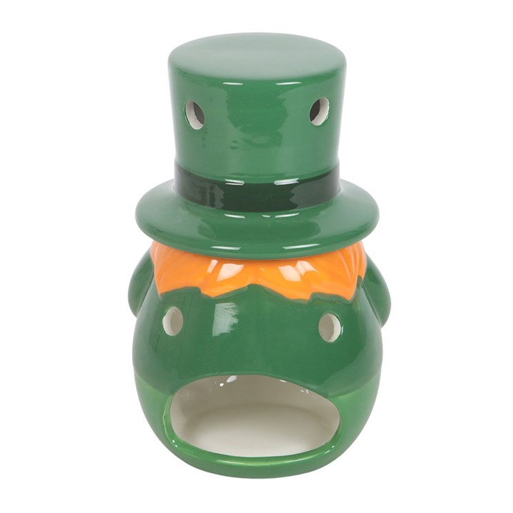 Green leprechaun style scandi gonk shaped wax melter and oil burner with removable hat.