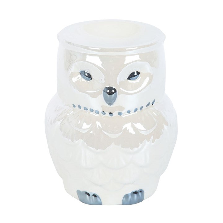 Ceramic iridescent owl shaped wax melter and oil burner. 