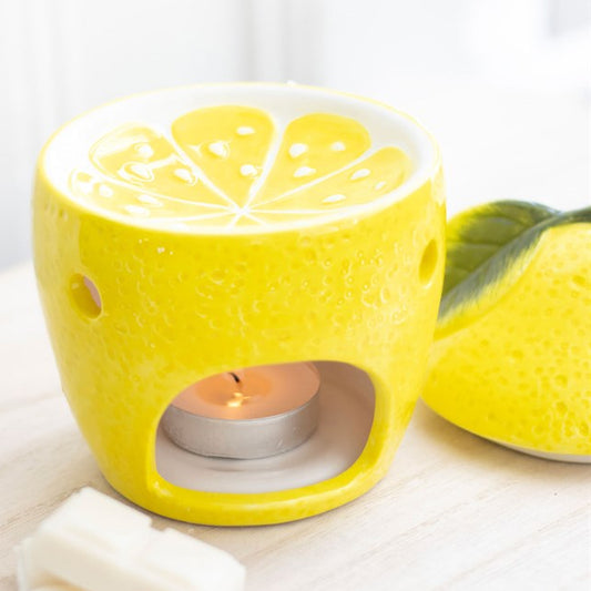 Lemon shaped ceramic wax melter and oil burner. 
