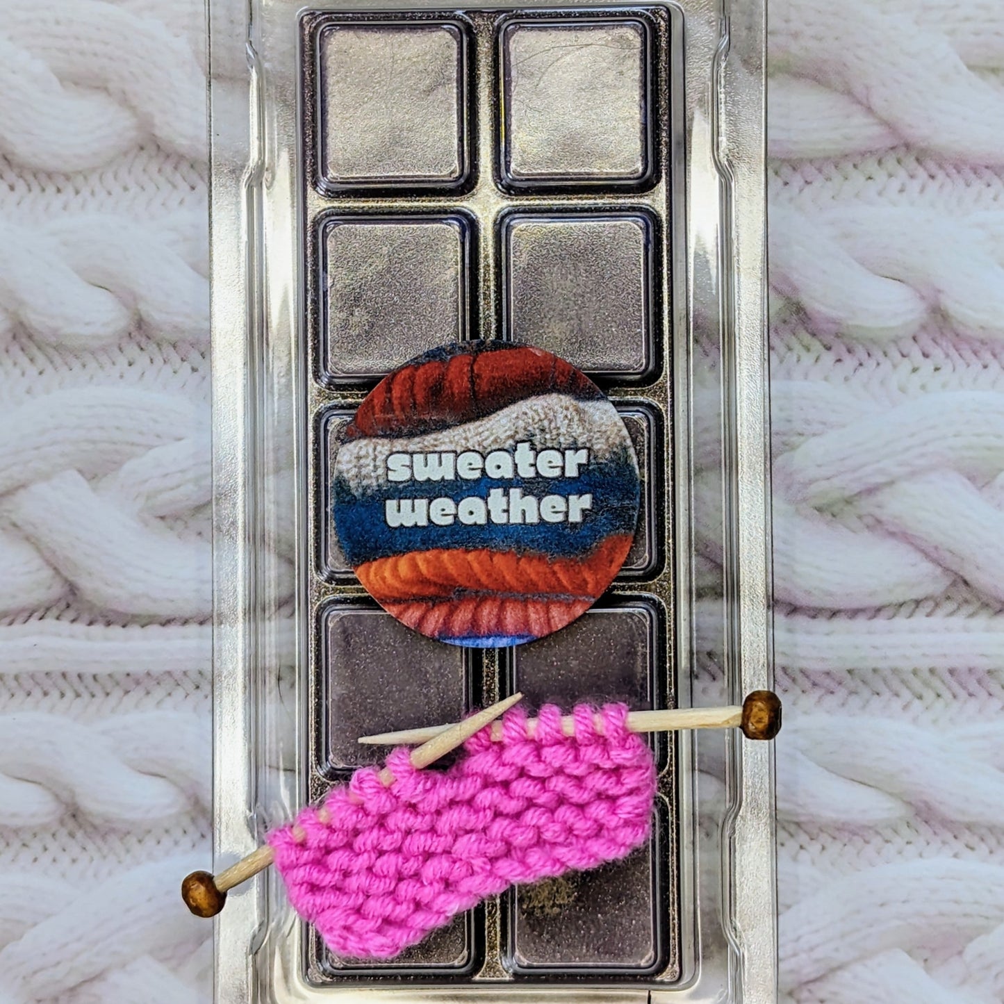 Sweater Weather coconut wax melt. Deep purple snap bar with metallic grey shimmer accents. 