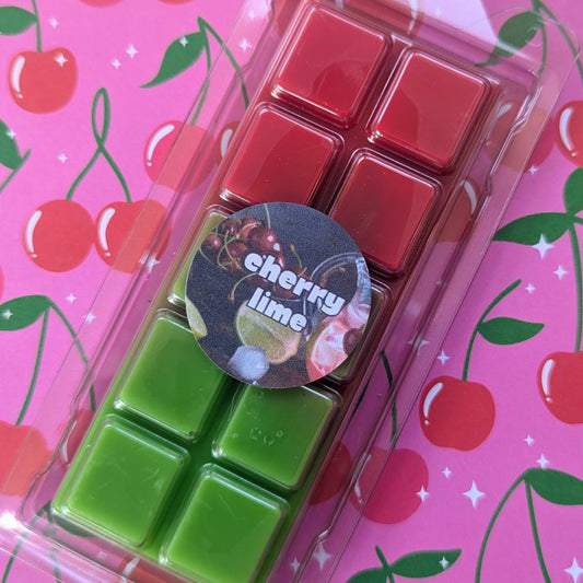 Cherry Lime coconut wax melt. Red and green ombre snap bar.