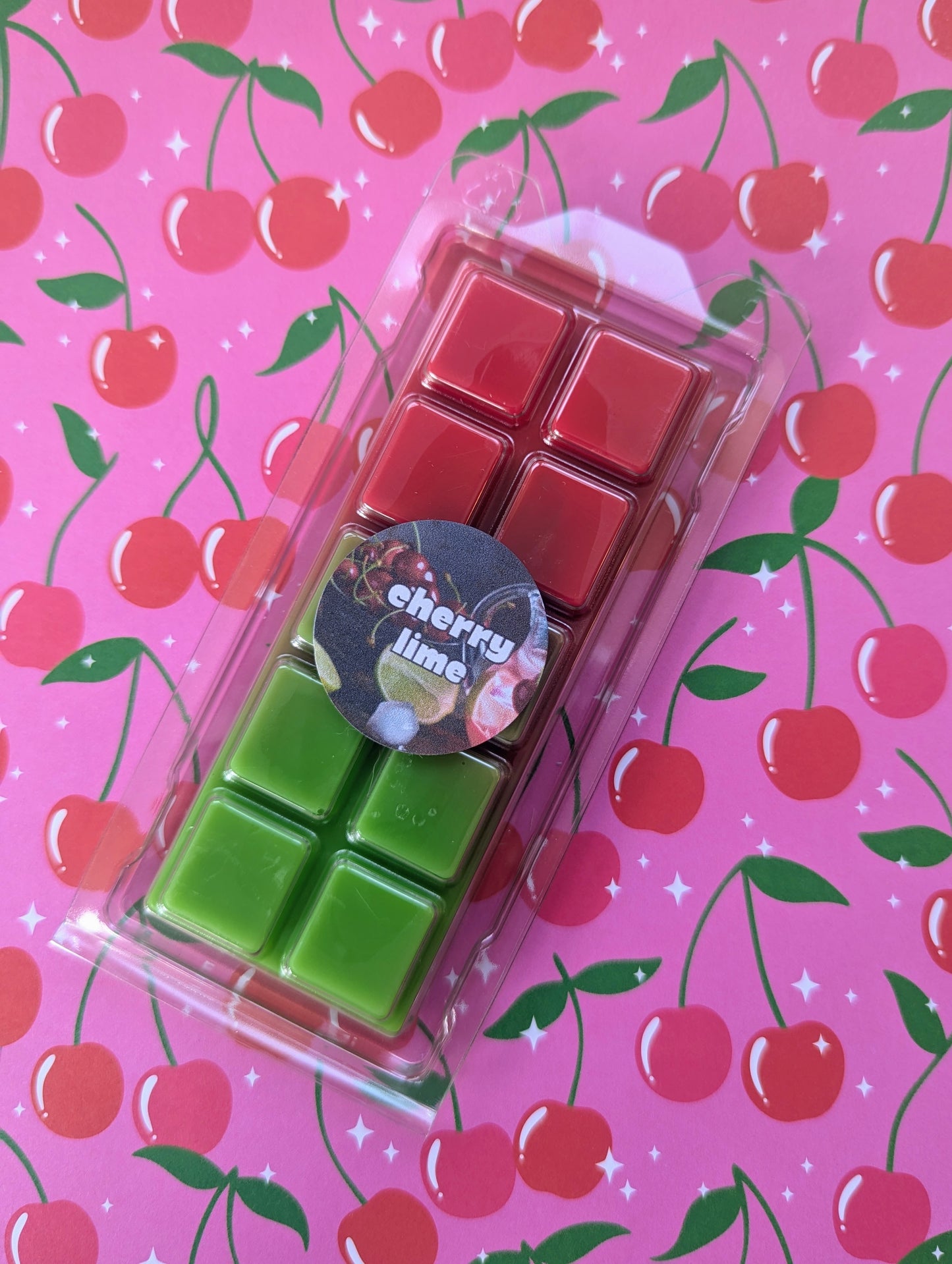 Cherry Lime coconut wax melt. Red and green ombre snap bar.