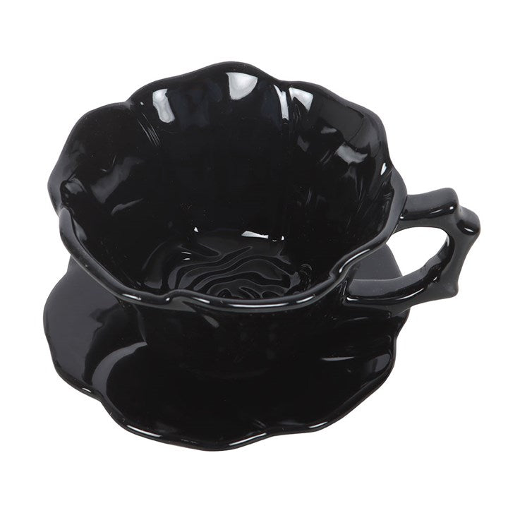 'Black Rose' Teacup and Saucer