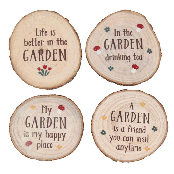 Garden Wood Slice Coasters ~ Set of 4