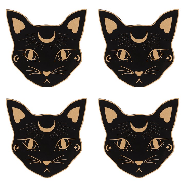 'Mystic Mog' Cat Face Coaster ~ Set of 4