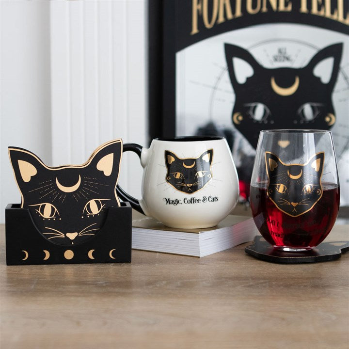 'Mystic Mog' Cat Face Coaster ~ Set of 4
