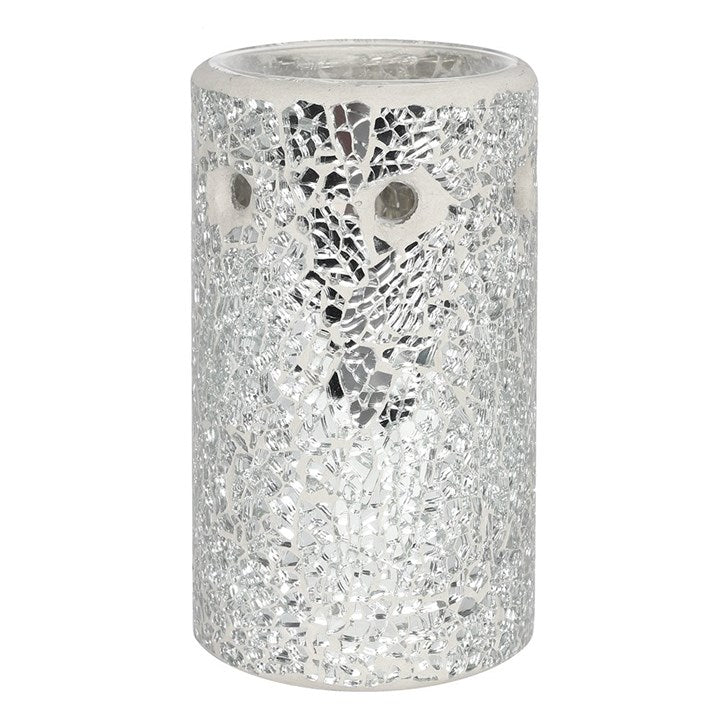 Silver Crackle Glass Pillar Wax Melter I Oil Burner