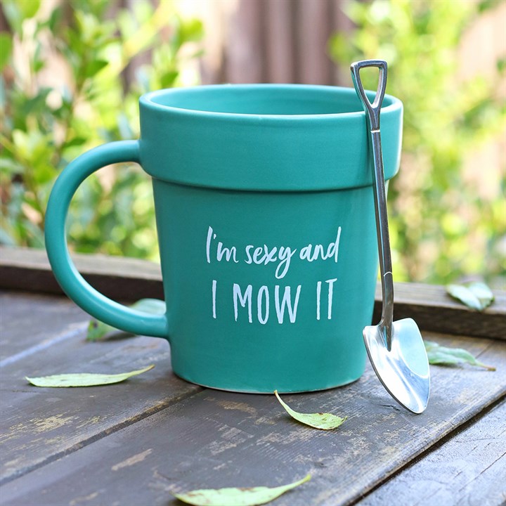 'Sexy and I Mow It' Pot Mug and Shovel Spoon