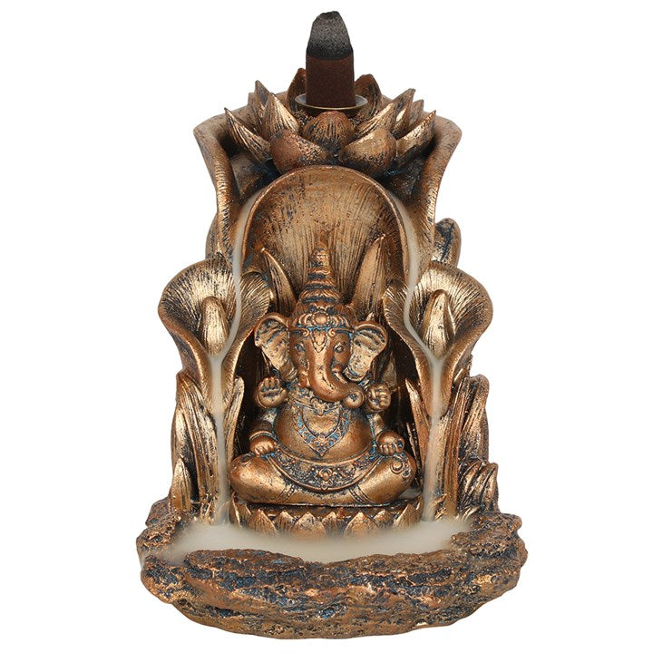 Bronze Ganesh & Lotus Leaf ~ Backflow ~ Incense Burner
