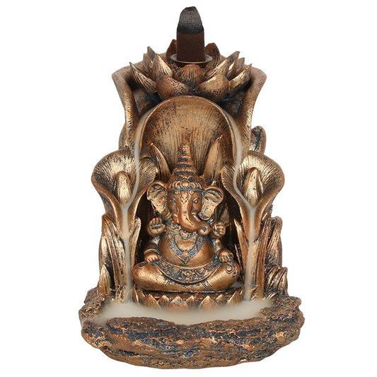Bronze Ganesh & Lotus Leaf ~ Backflow ~ Incense Burner