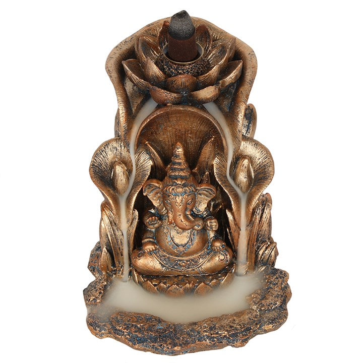 Bronze Ganesh & Lotus Leaf ~ Backflow ~ Incense Burner