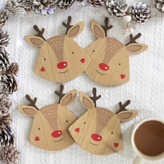 'Red Nose Reindeer' Coasters ~ Set of 4