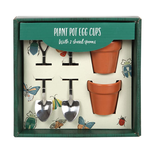 'Plant Pot' Egg Cup Set with Shovel Spoons