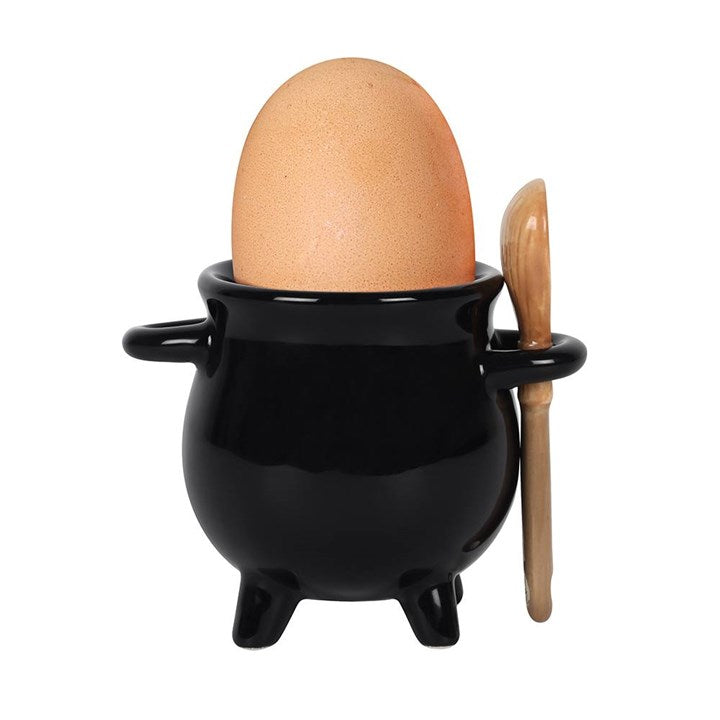 Cauldron Egg Cup with Broom Spoon-