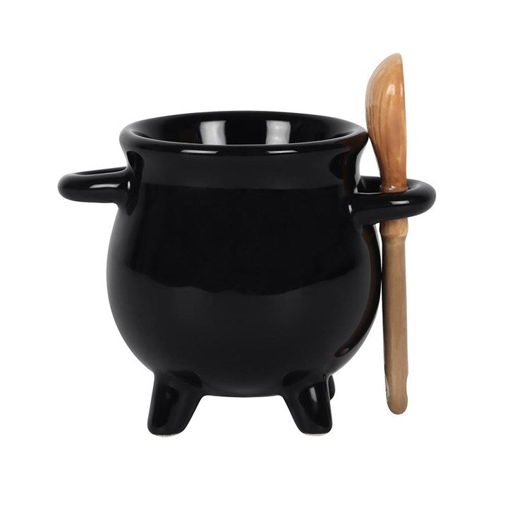 Cauldron Egg Cup with Broom Spoon-