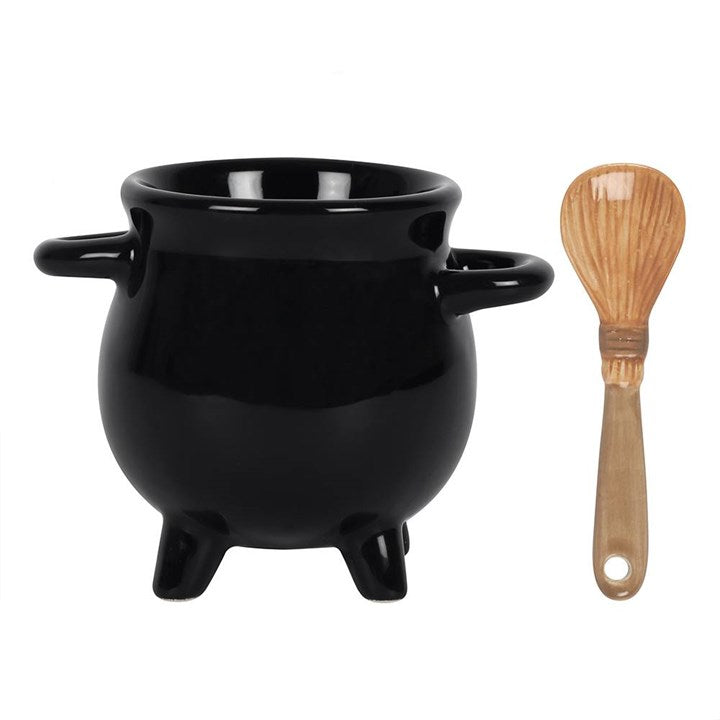 Cauldron Egg Cup with Broom Spoon-