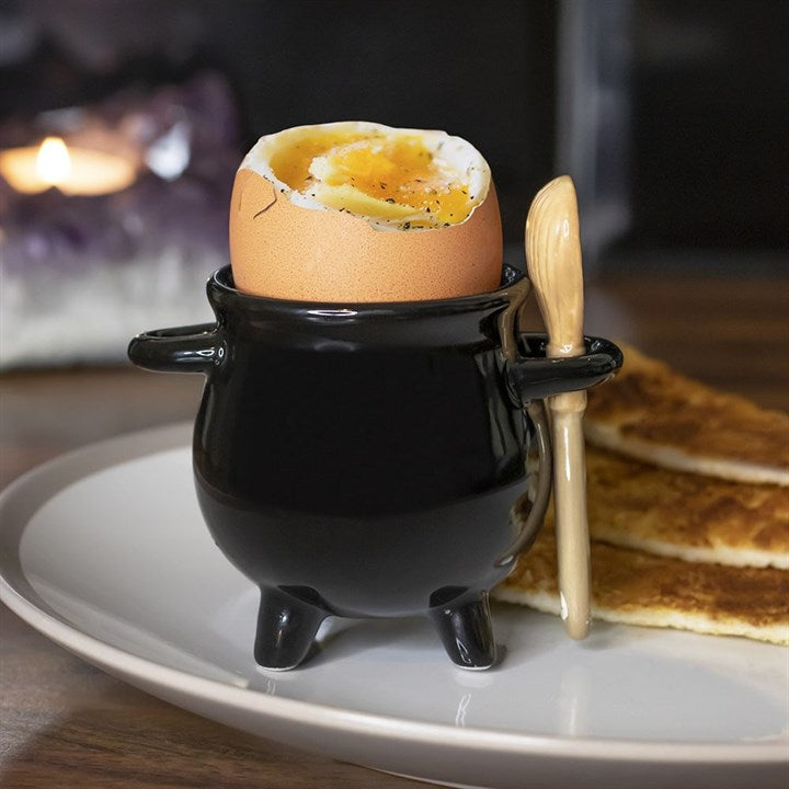 Cauldron Egg Cup with Broom Spoon-
