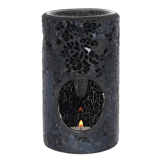 Black Crackle Glass Pillar Wax Melter I Oil Burner