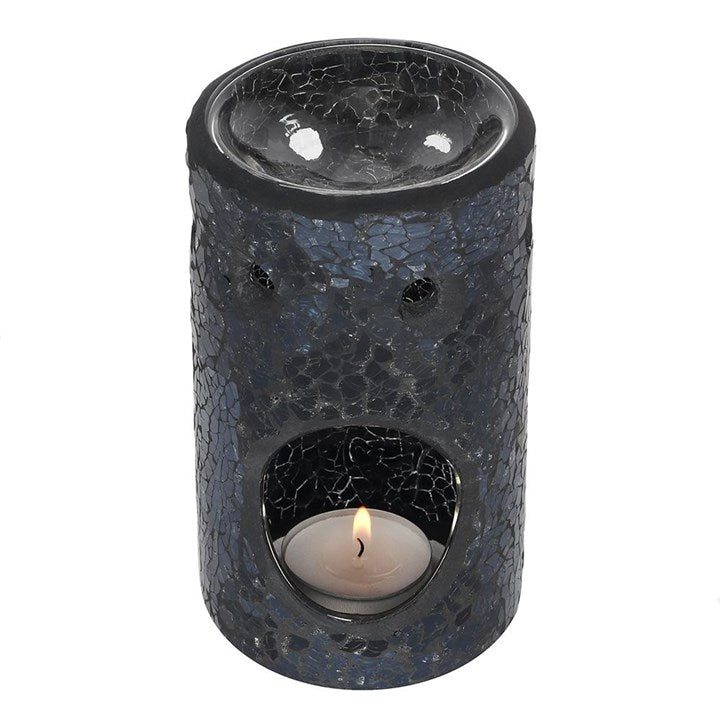 Black Crackle Glass Pillar Wax Melter I Oil Burner