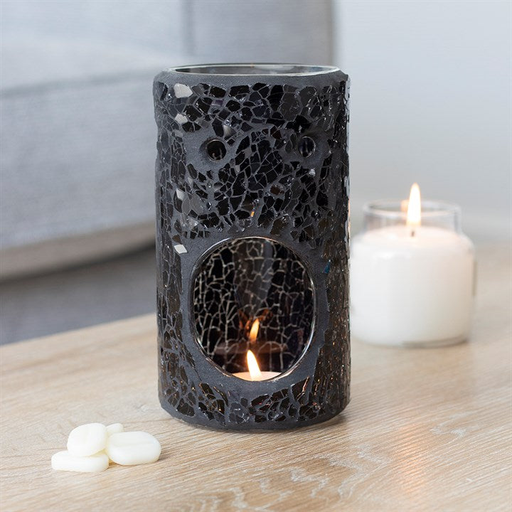 Black Crackle Glass Pillar Wax Melter I Oil Burner