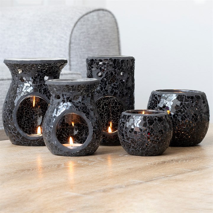 Black Crackle Glass Pillar Wax Melter I Oil Burner