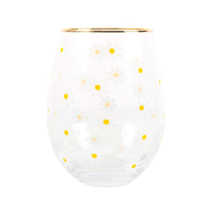'Daisy' Print Stemless Wine Glass
