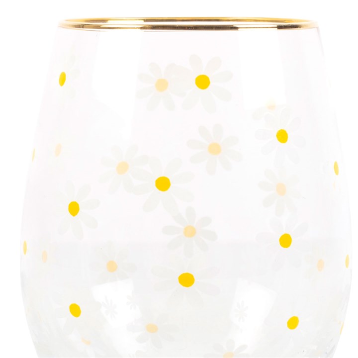 'Daisy' Print Stemless Wine Glass