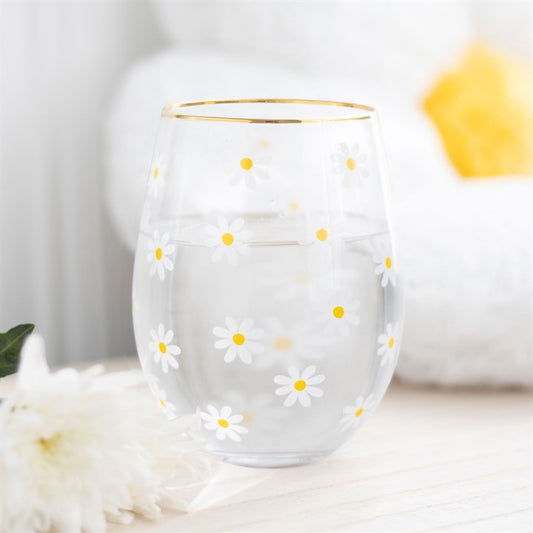 'Daisy' Print Stemless Wine Glass