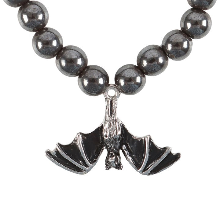 'Hanging Bat' Hematite Charm Bracelet
