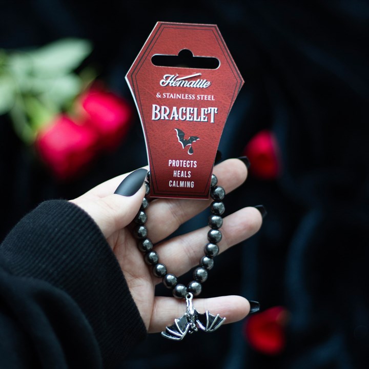 'Hanging Bat' Hematite Charm Bracelet