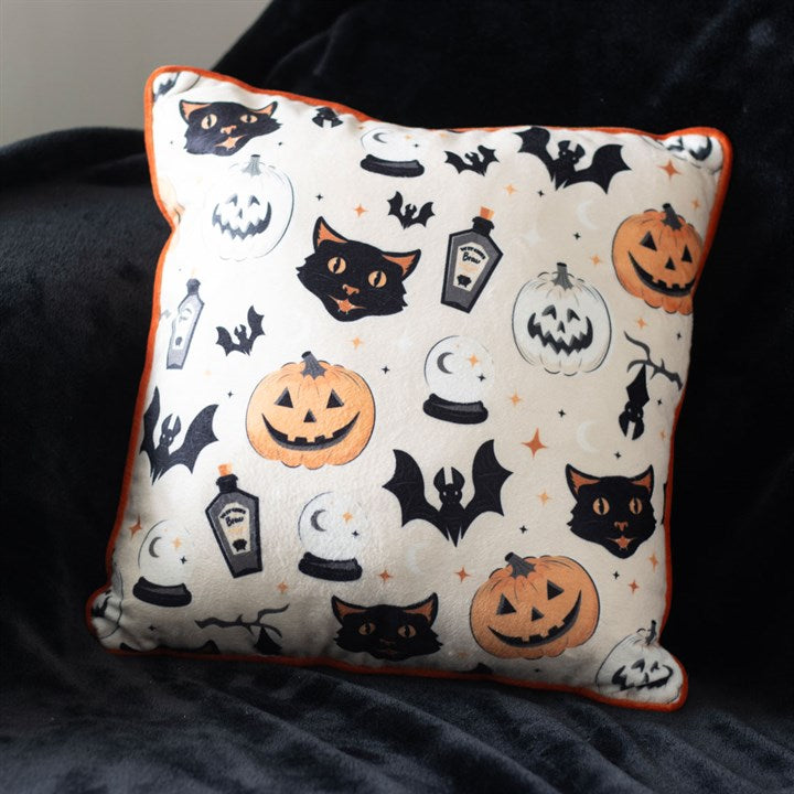 'Feline Frights & Pumpkin Delights' Print Cushion