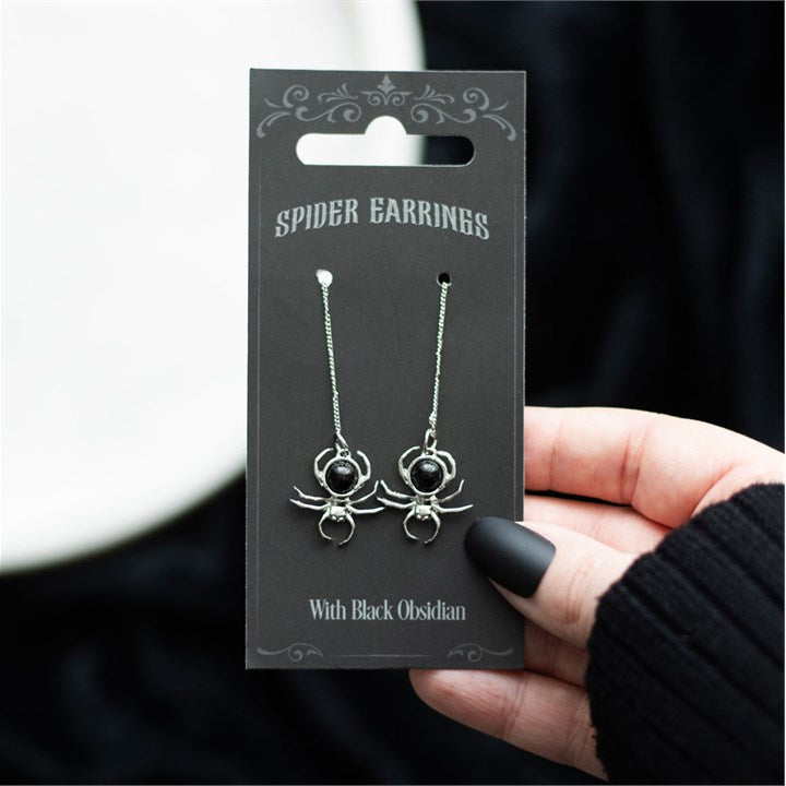 Threader Obsidian 'Spider' Earrings