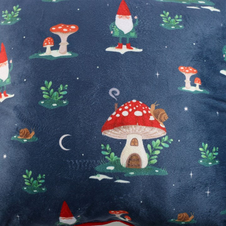 'Gnome Sweet Gnome' Print Cushion with Pom Poms