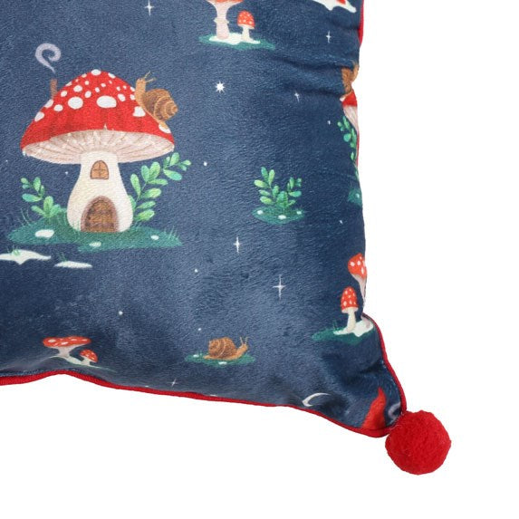 'Gnome Sweet Gnome' Print Cushion with Pom Poms