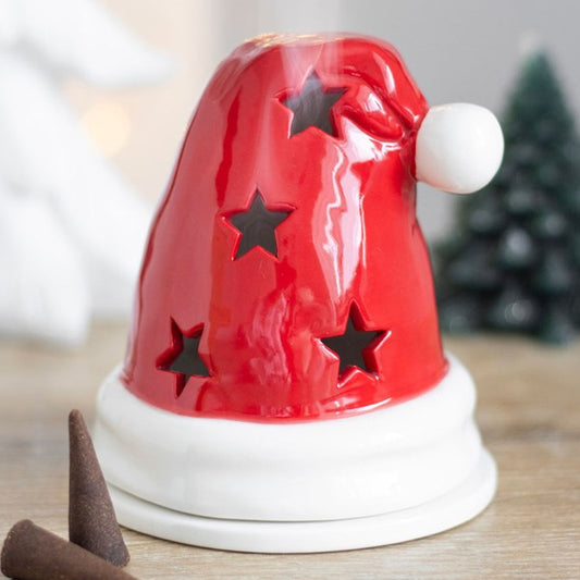 Red Santa hat shaped incense cone burner. Can also be used with tea lights. 