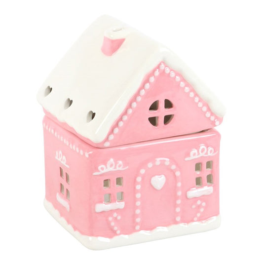 Pink Gingerbread House Ceramic Wax Melter I Oil Burner