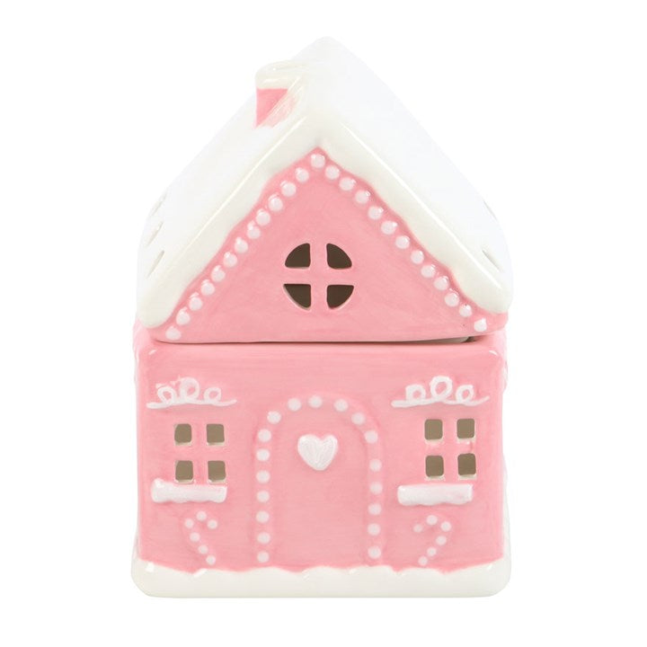 Pink Gingerbread House Ceramic Wax Melter I Oil Burner