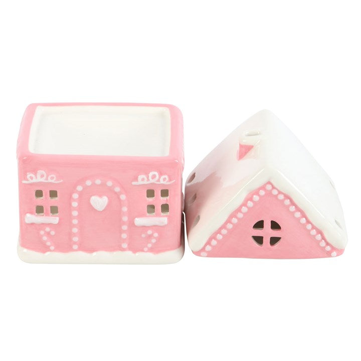 Pink Gingerbread House Ceramic Wax Melter I Oil Burner