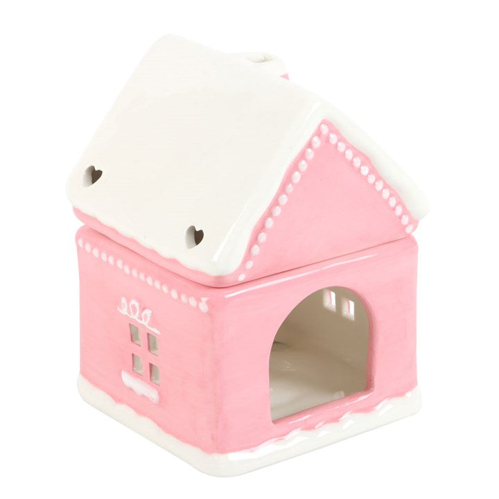 Pink Gingerbread House Ceramic Wax Melter I Oil Burner