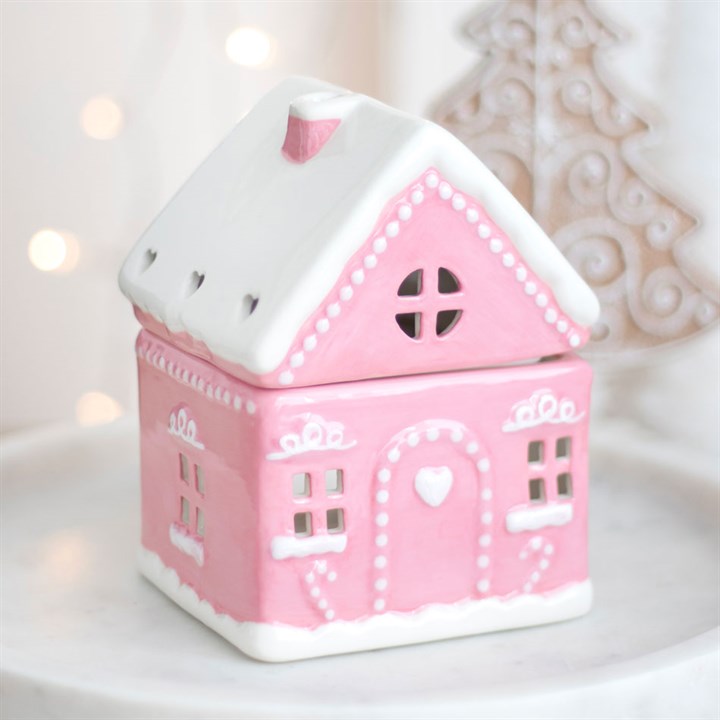 Pink Gingerbread House Ceramic Wax Melter I Oil Burner